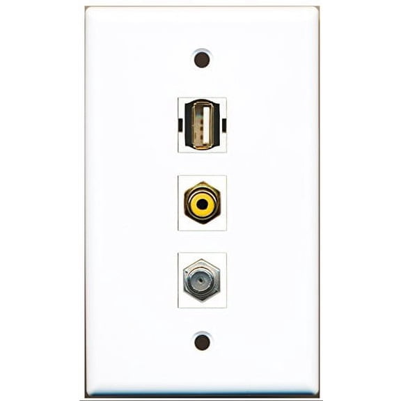 RiteAV - 1 Port RCA Yellow and 1 Port Coax Cable TV- F-Type and 1 Port USB A-A Wall Plate