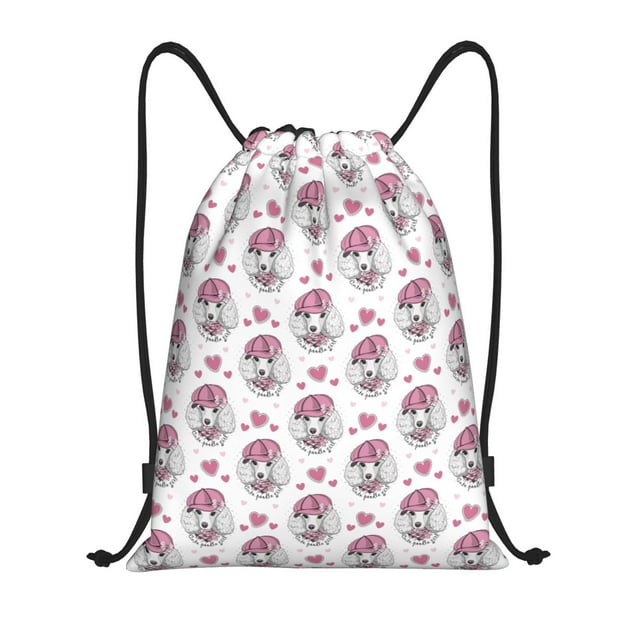 Lukts Cute Poodle Dog Pattern Drawstring Backpack Bag Sport Gym Sackpack,String Backpack Sport Bag Sack,Cinch Tote Gym Backpack-Small