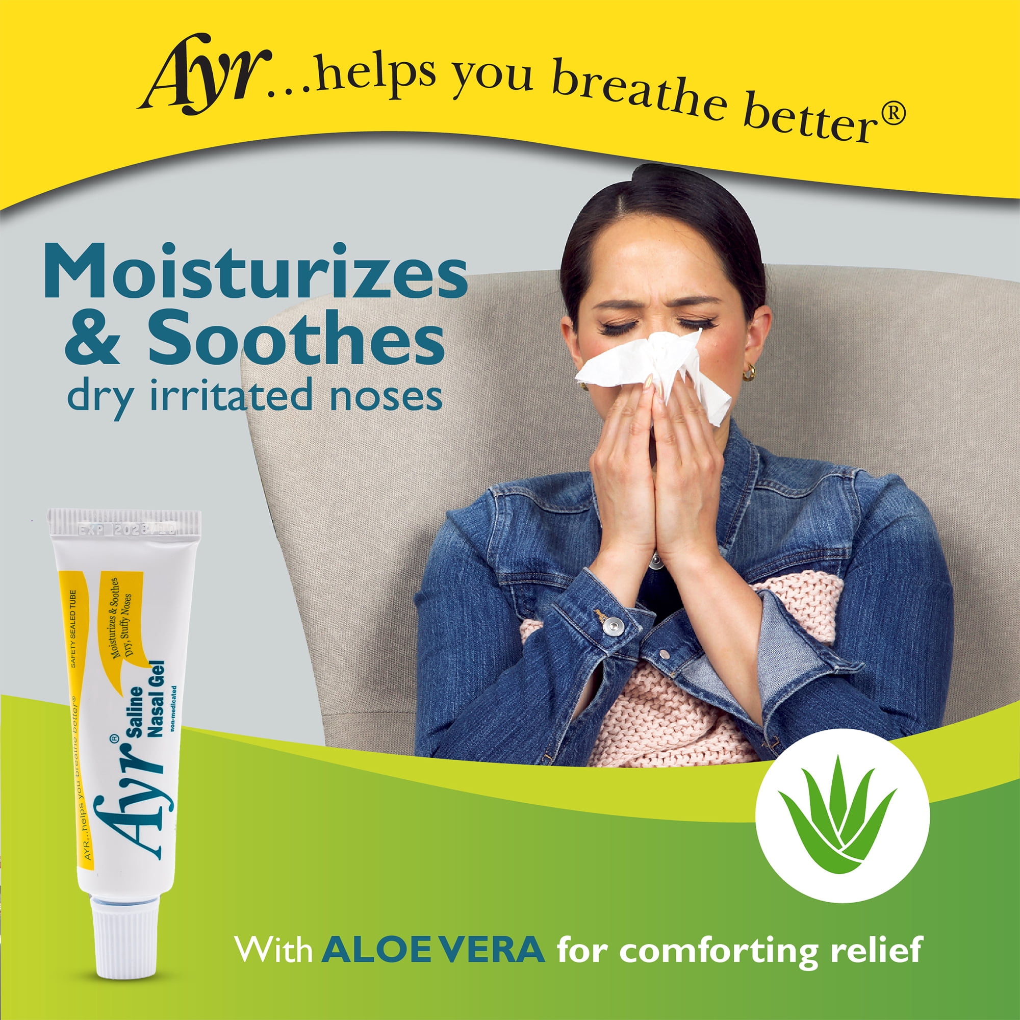 Ayr Saline Nasal Gel with Soothing Aloe, For Dry Noses, 0.5 oz