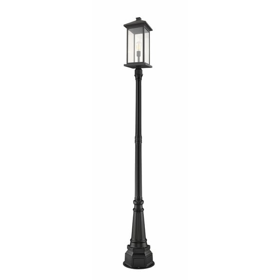 Z-Lite Portland 105" Beveled Glass Aluminum Outdoor Lamp Post in Black