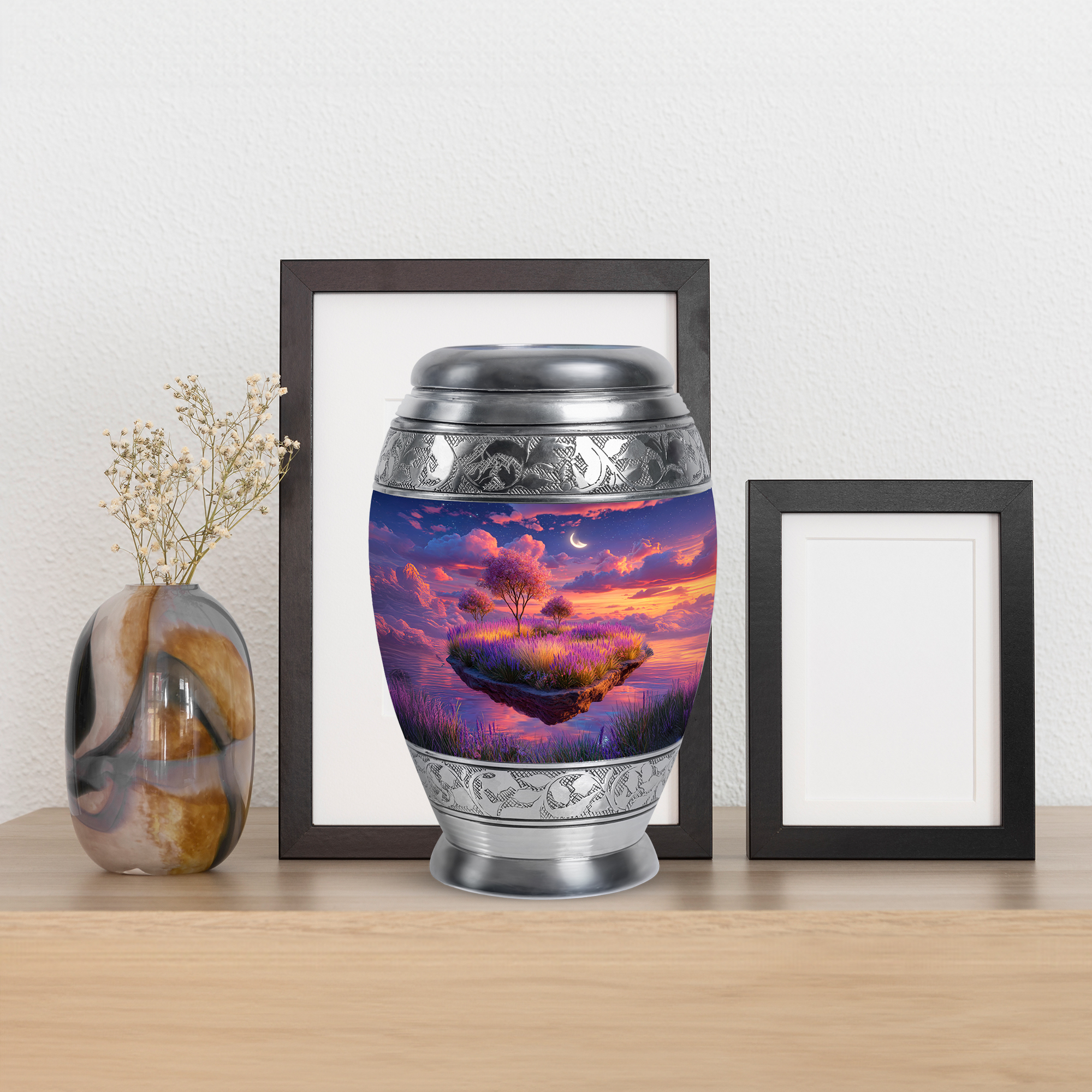 MUKTIVE Lavender Grass Mini Urns for Human Ashes, Blue Urn for Ashes Adult Male & Female, Keepsake Moon Urns for Mom & Dad, Burial Urn for Loved Ones, 3 Inch