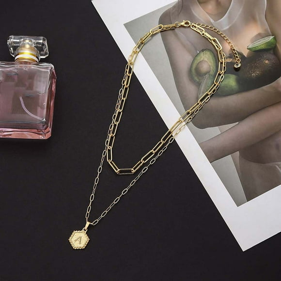 RKSTN Necklaces for Women Gold Plated Paper Clip Chain Necklace Exquisite Gold Necklace Hexagon Letter Pen Jewelry Gifts Necklace