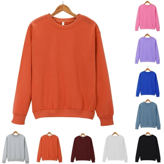 BiZtdJrK Solid Sweatshirts for Women Long Sleeve Crew Neck Casual Pullover Tops Loose Fit Basic Fall Sweatshirt Orange XXL