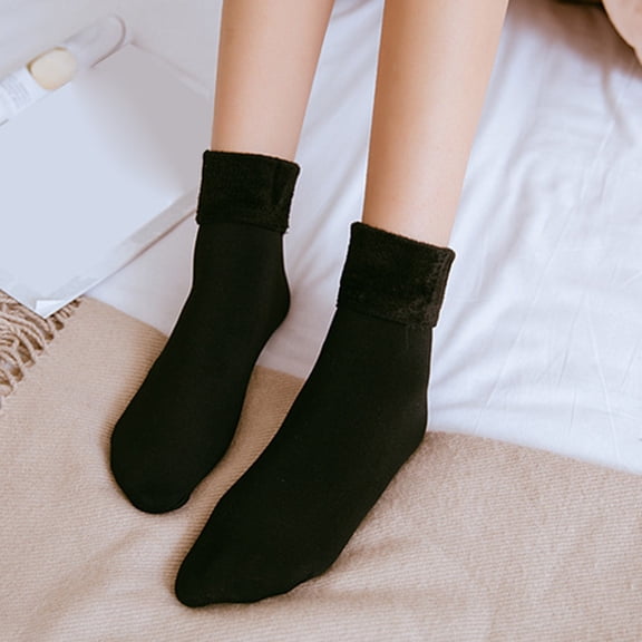 Opvise Womens Socks Autumn Winter Warm Thick Solid Color Women Elastic Breathable Middle Tube Socks Black