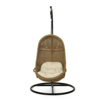 Yukon Outdoor Wicker Hanging Chair with Stand, Light Brown and Beige