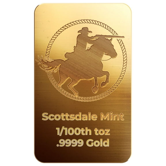 1/100 oz .9999 Gold Bar - Scottsdale Mint Cowboy Rifleman Fractional Gold Bullion Bar