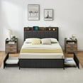 thumbnail image 2 of Bed Frame with 2 Storage Drawers, Linen Upholstered Platform Bed with Charging Station & Storage Headboard, No Box Spring Needed, Easy-Assembly, 2 of 9
