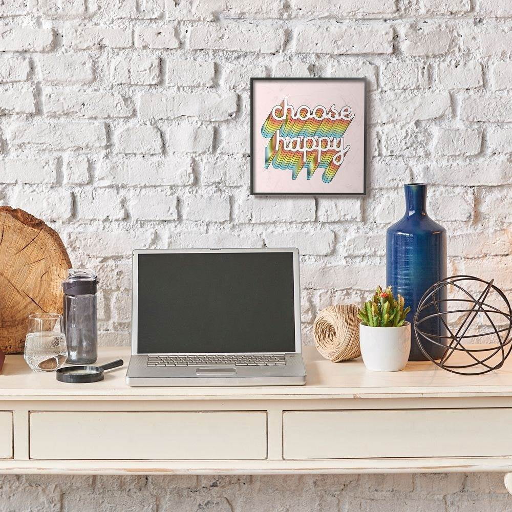 Stupell Industries Choose Happy Rainbow Pink Word Design Framed Wall Art by Dawn Vietro