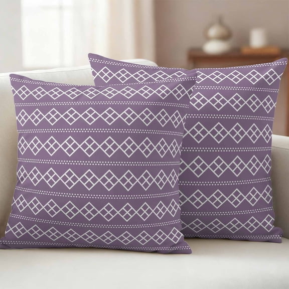 Purple Boho Waterproof Outdoor Throw Pillow Covers 24"x24" Pack 2, Pillow Cases Throw Cushion Cover with Zipper, Vintage Ethnic Tribe Abstract Art Washable Pillowcase for Poolside Sofa