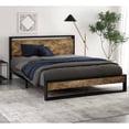 thumbnail image 3 of Queen size Metal Wood Platform Bed Frame with Industrial Headboard, 3 of 4