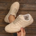 thumbnail image 5 of Domzle Women's Fashion Sneakers Casual Walking Shoes Lace Up Tennis Shoes Low Top, Comfortable, Lightweight, Slip on, Faux Suede, Non-Slip, Work Daily Beige, 5 of 8