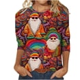 thumbnail image 2 of Awdenio Clearance Shirts for Women, Women's Fashion Three Quarter Sleeve Retro Round Neck Christmas Cute Santa Claus Printed Loose Tops Blouse Deals, 2 of 4