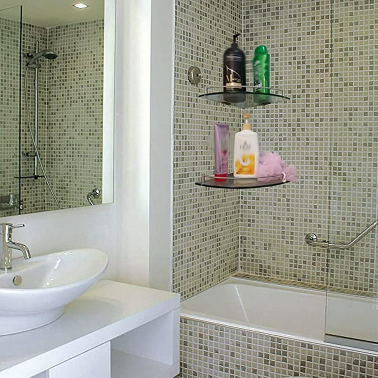 AlaKong Set of 4 Bathroom Corner Glass Shelf Tempered Glass Shelves for Shower Wall Corner Caddy Basket Triangle Wall Shower Shelf Shampoo Bottle