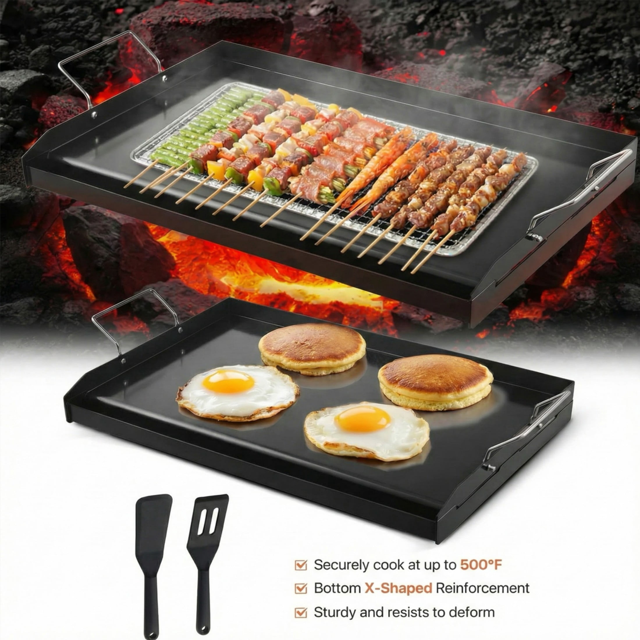 Carbon Steel Griddle 24x16 in, Universal Fit for Gas Grills, Portable with Handle for Camping, Tailgating & Teppanyaki
