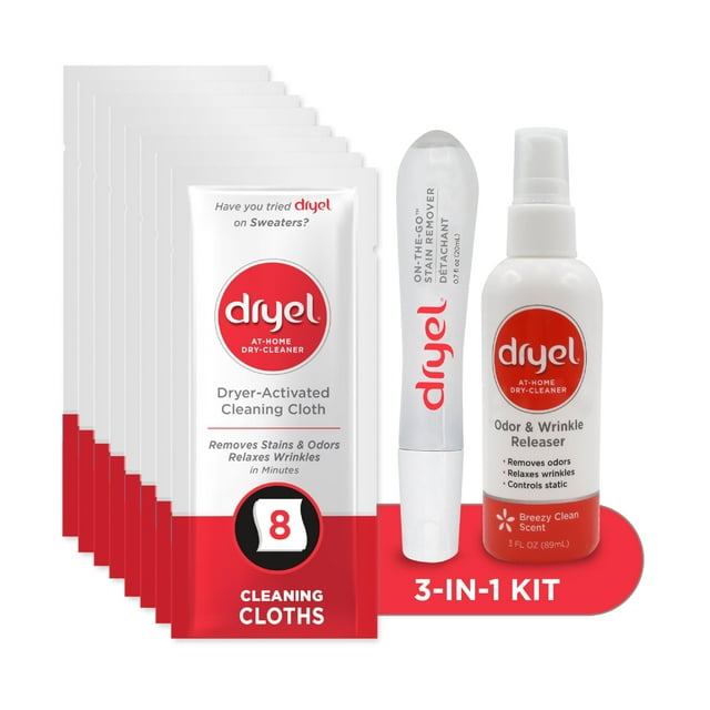 Kit de limpieza en seco Dryel At-Home para principiantes con aerosol antiarrugas, 8 cargas