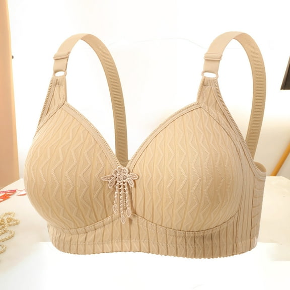 Amidoa Push-up Bras for Women Beige Wire-Free Large Bust Solid Full-Figure Bra Bralettes for Women L