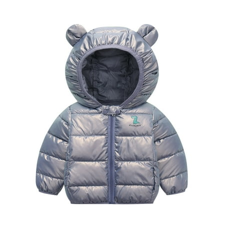 

Toimothcn Baby Boys Girls Jackets Cute Cartoon Dinosaur Printed Hooded Puffer Jacket With Bear Ears Warm Thickened Fleeced Buttons Up Casual Outwear With Pockets Pullover Loose Fit