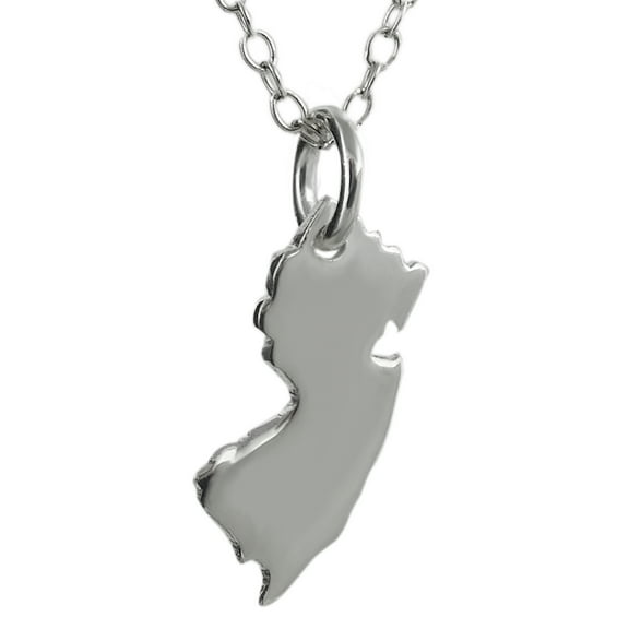 Sterling Silver New Jersey State Charm Necklace, 18" Chain