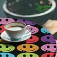thumbnail image 3 of Ambesonne Emoji Fitted Round Tablecloth, Retro Happy Faces Trippy Aura, 56"- 60" Diameter, Black Multicolor, 3 of 5