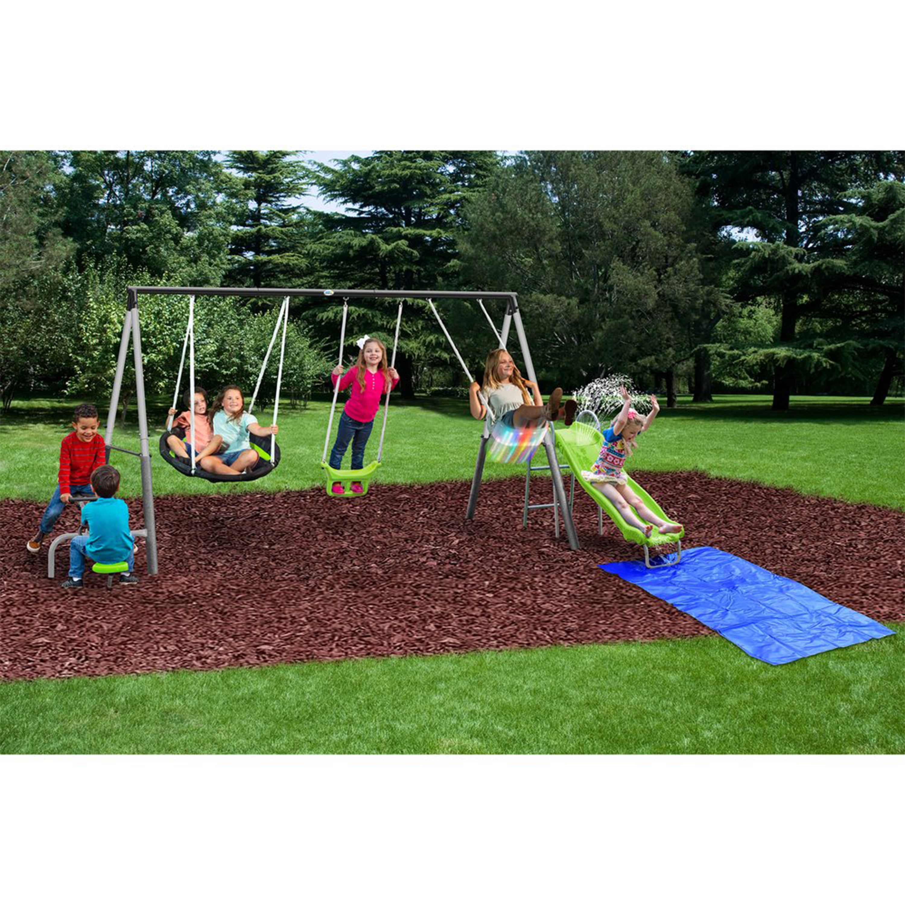 XDP Recreation Swingin' Free Playground Set, Water Slide, Super Disc Swing