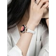 thumbnail image 2 of KOMI Bracelet en Cuir Véritable avec Étui Compatible avec Samsung Galaxy Watch 4 & 5 & 6 40mm 44mm avec Protecteur d'Écran à Paillettes, Bracelet en Cuir Métal 20mm pour Femmes Or Rose/blanc, 2 of 5
