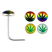 Body Accentz 4Pcs Cannabis Pot Leaf L-Shape Nose Ring 20 Gauge Surgical Steel Marijuana