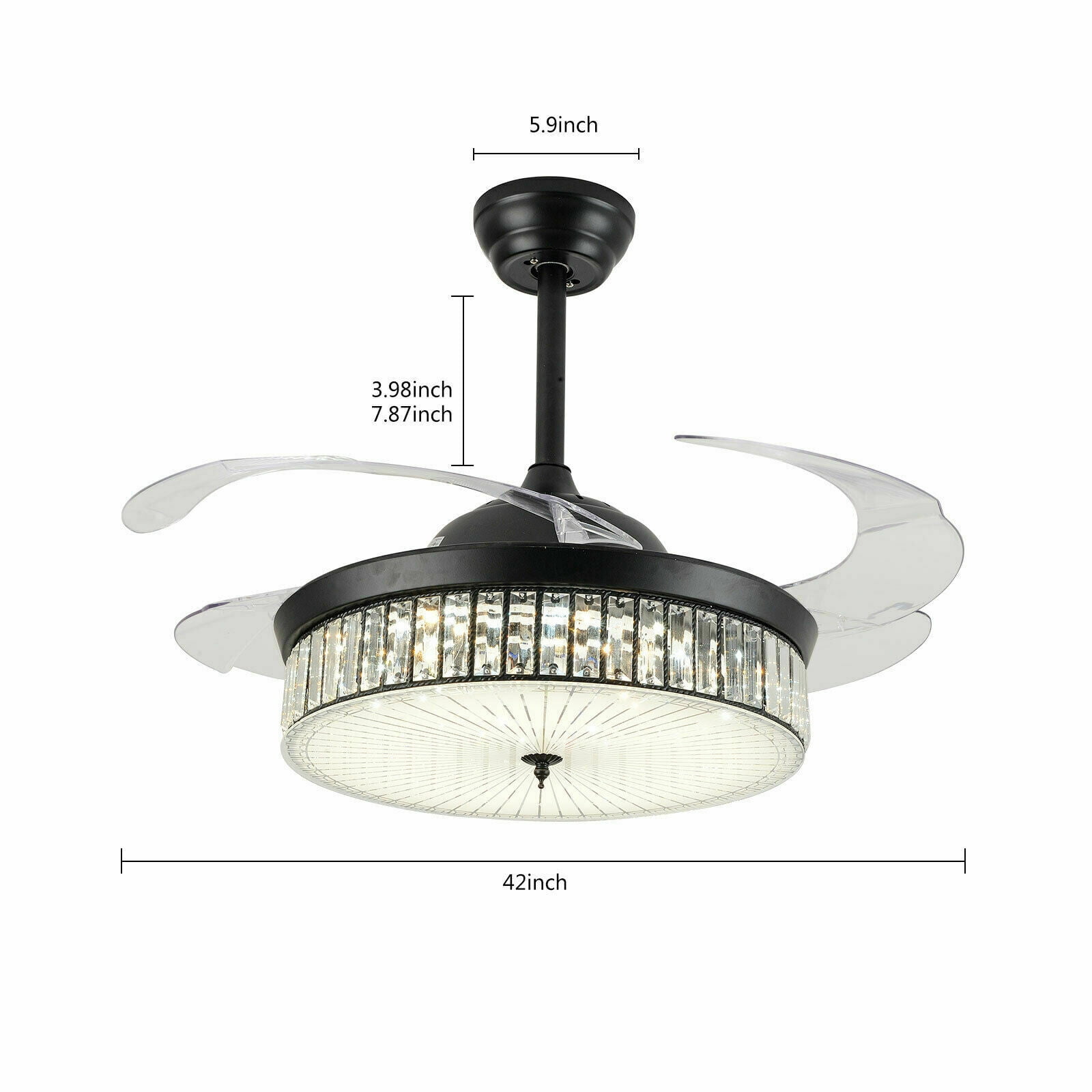 Details about   42" Crystal Retractable Blades Ceiling Fans with LED Light Remote Chandelier 