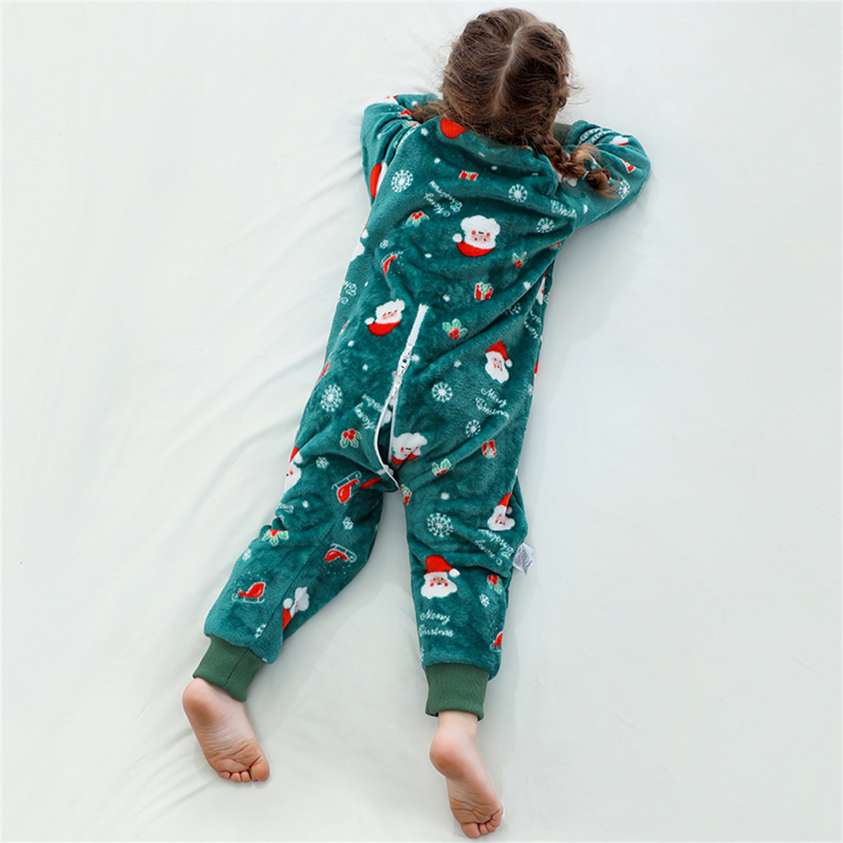 ATAIKU Toddler Sleeping Sack 9M-6T Christmas Flannel 2-Way Zipper Baby Sleep Sack with Feet, Infant Santa Claus Wearable Blanket