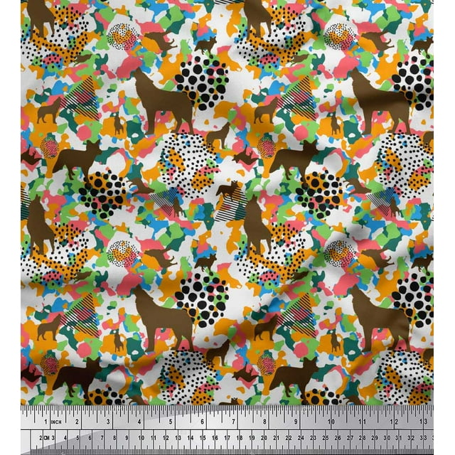 Soimoi Rayon Fabric Dot,Camouflage Texture & Wolf Animal Decor Fabric Printed Yard 42 Inch Wide