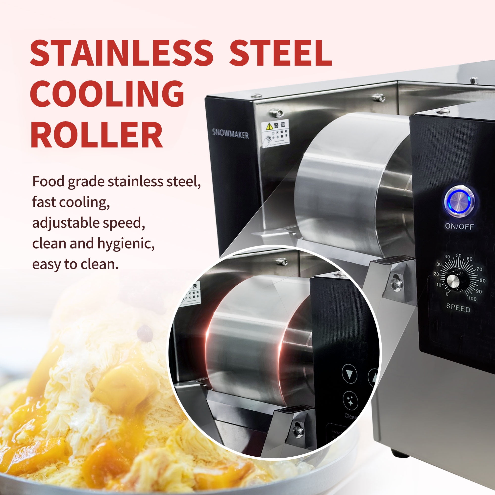 Mvckyi 176LBS/24H Snowflake Ice Machine, Korean Shaved Ice Machine, Commercial Ice Shaver Machine, Electric Snow Cone Machine Snow Ice Machine Maker, Stainless Steel for Bar Ice Cream Shop