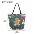 thumbnail image 5 of FORMRS Womens Canvas Tote Bag with Zipper Inner Pocket Shoulder Handbag, Green Christmas Gingerbread, 5 of 7