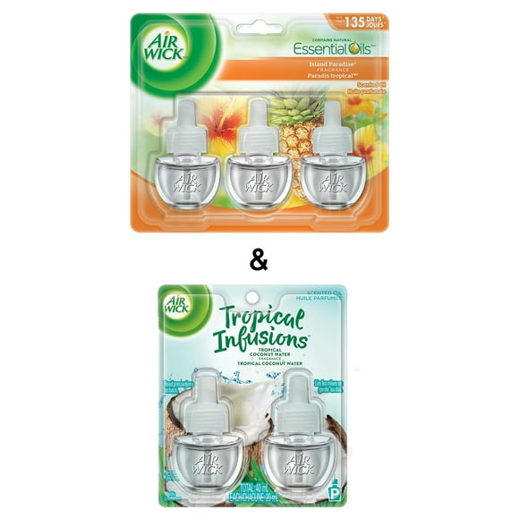 Plug-in Air Freshener, Scented Oil Refills, Tropical Coconut Water, 2 Refills, Limited Edition by Air Wick & Plug-in Air Freshener, Scented Oil Refills, Island Paradise, 3 Refills by Air Wick