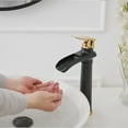 thumbnail image 5 of Waterfall Single Hole Single Handle Bathroom Vessel Sink Faucet With Pop-up Drain Assembly in Matte Black & Gold, 5 of 14