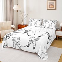 Castle Fairy Ice Hockey Gaming 4pcs Bed Sheets for Female Men Women,Ball Gamer King Sheets,Sport Game Super Cozy Sheet Set,Luxury Bedroom Decor