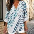thumbnail image 1 of TaTaai Women's Linen Look V Neck Blouse, Long Roll Up Sleeves with Button Cuff, Casual Summer Top for Everyday Wear Gift, 1 of 5
