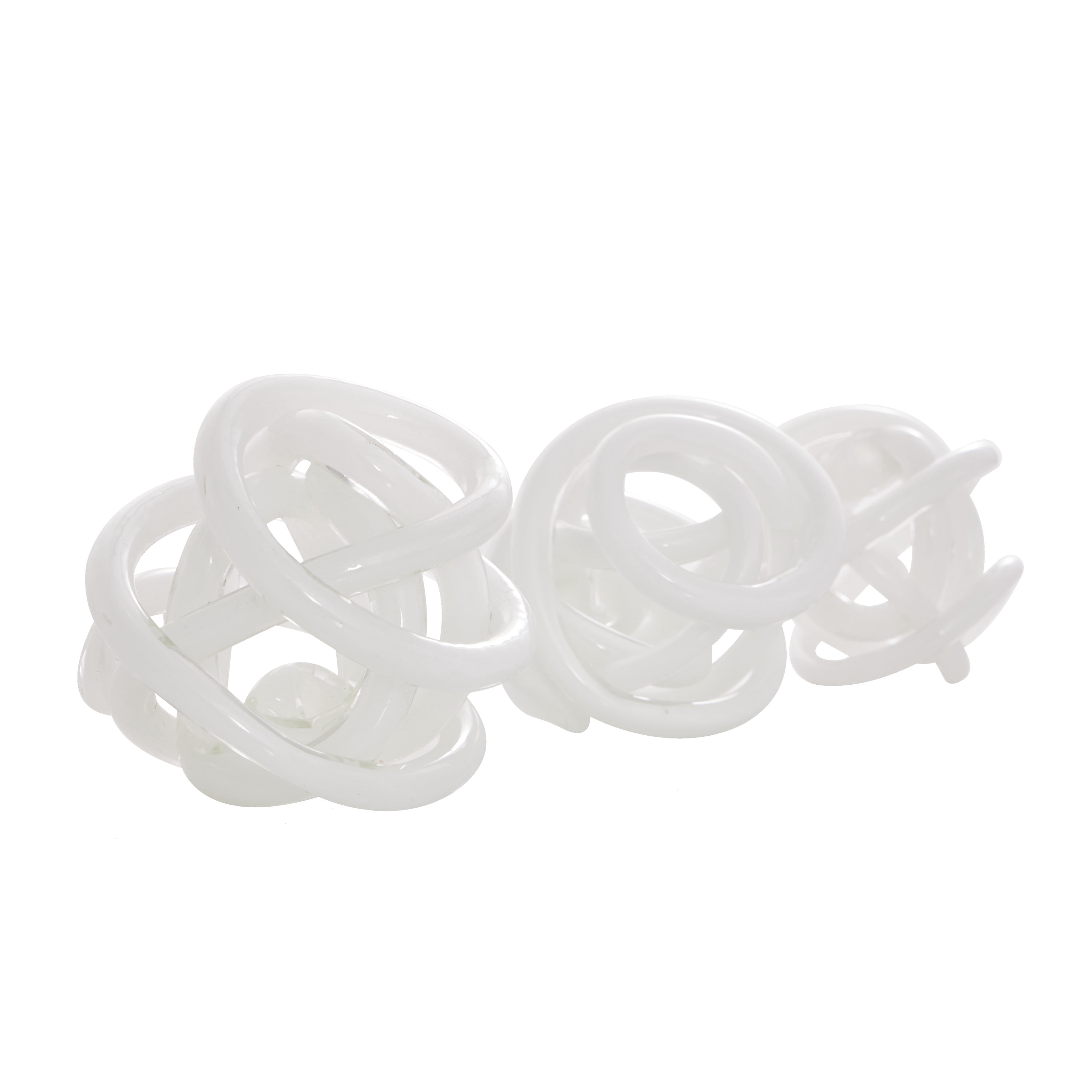 5", 4", 4"W White Glass Handmade Iridescent Knotted Ball Abstract Sculpture, by DecMode (3 Count)