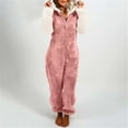 thumbnail image 2 of Jinhomg Soft Fleece Onesies for Women Cute Block Color Bear Ear Hooded Jumpsuit Fall Winter Fuzzy Comfy Long Sleeve One Piece Pajamas Summer Saving Pink L, 2 of 7