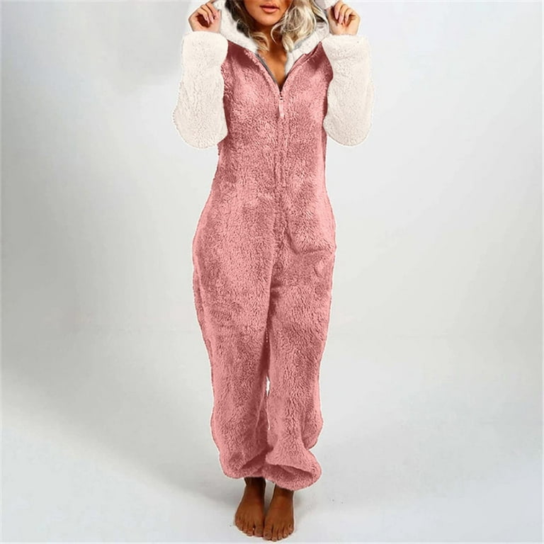 AherBiu Plus Size Jumpsuits for Women Winter Pajamas Fleece Fluffy