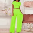 thumbnail image 2 of Women's Casual Short Sleeve Two Piece Outfit Summer Spring Fall Everyday Comfortable Pure Color Tops And Bottoms Set With Heels, 2 of 2