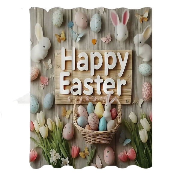 Yhmxh Decoración del baño Cortina de ducha y ventana de baño con estampado de conejito de Pascua de primavera, lavable Organizadores y almacenamiento de baño Accesorios de baño