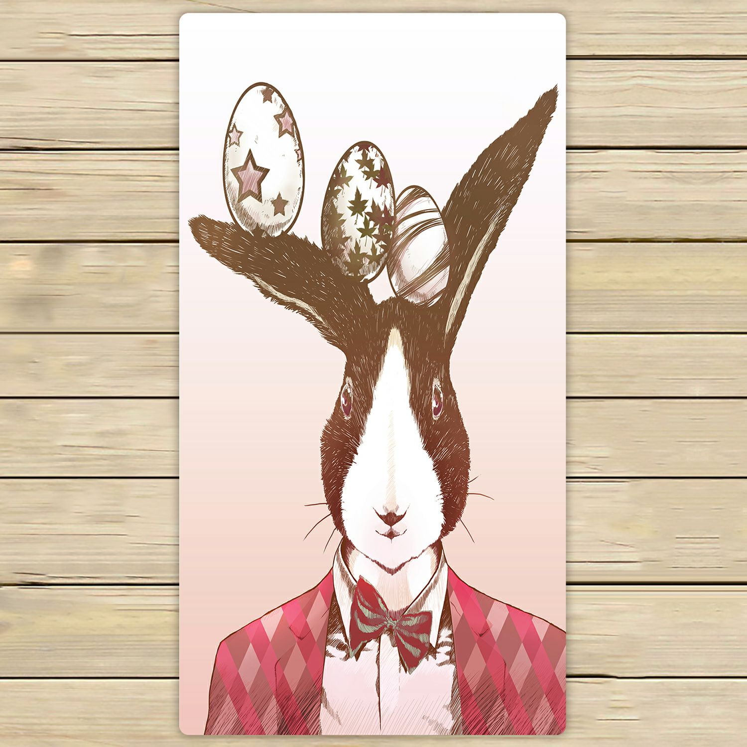 PHFZK Happy Easter Towel, Cute Rabbit and Eggs on Wooden Hand Towel