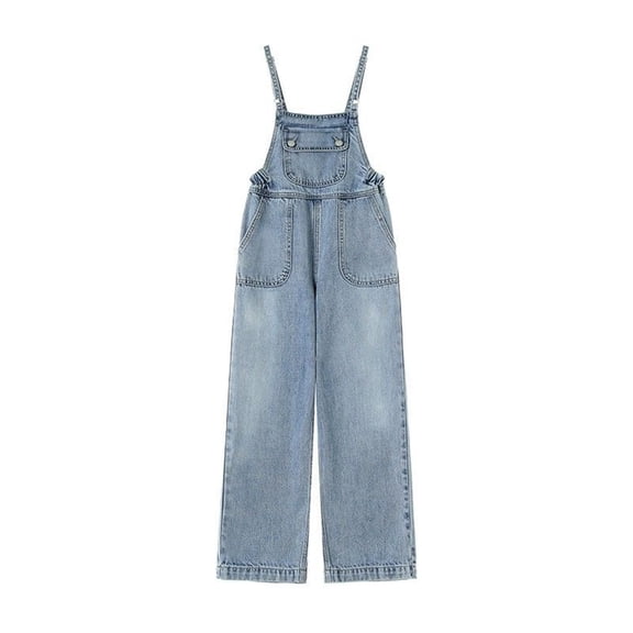 ZLBDYG Wide Leg Denim Overalls for Girls Baggy Spaghetti Strap Jean Overalls Casual Y2K Jumpsuit Bib Overall with Pocket
