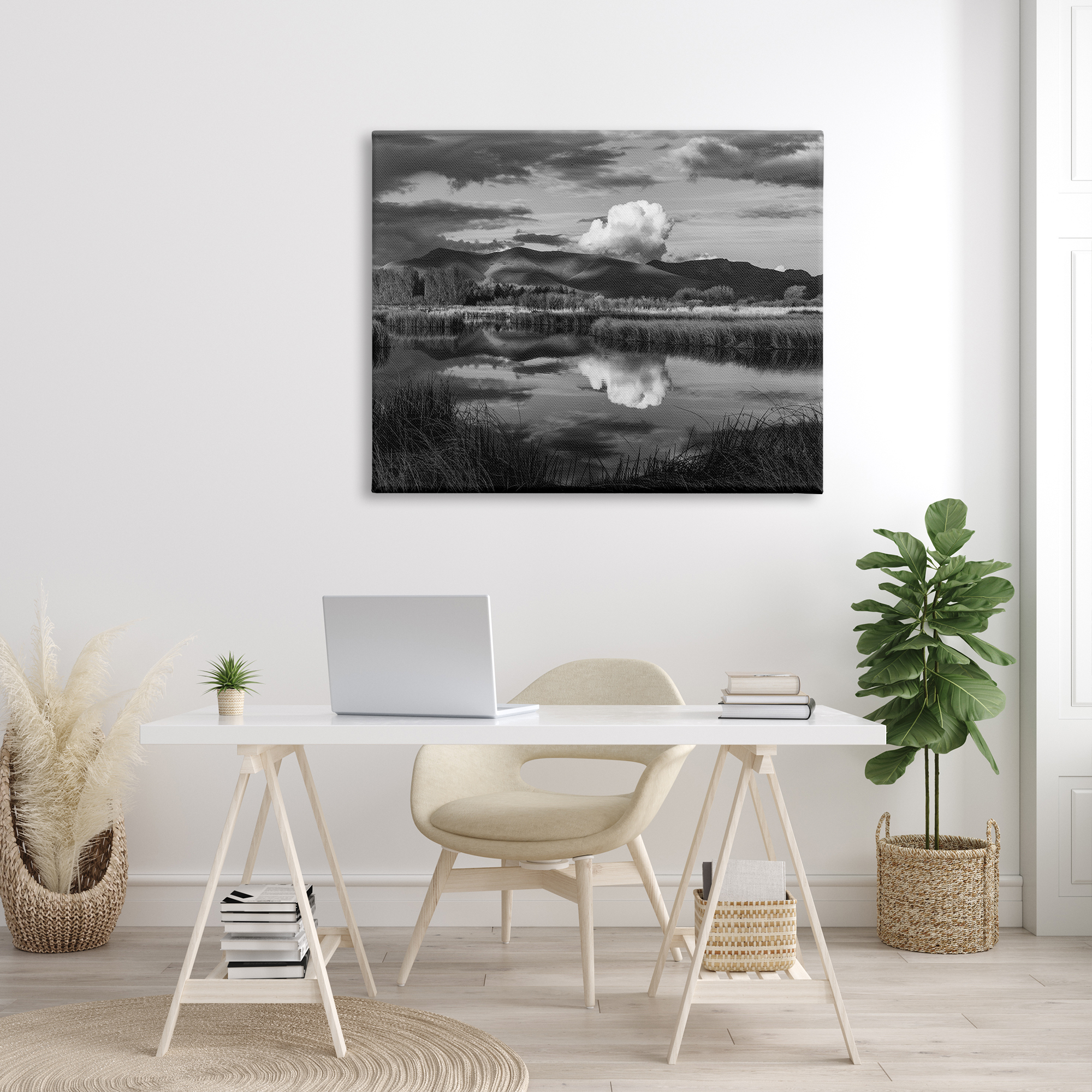 Stupell Industries Puffy Cloud Over Mountain Grassy Marsh Landscape Photograph Gallery Wrapped Canvas Print Wall Art, Design by Steve Smith