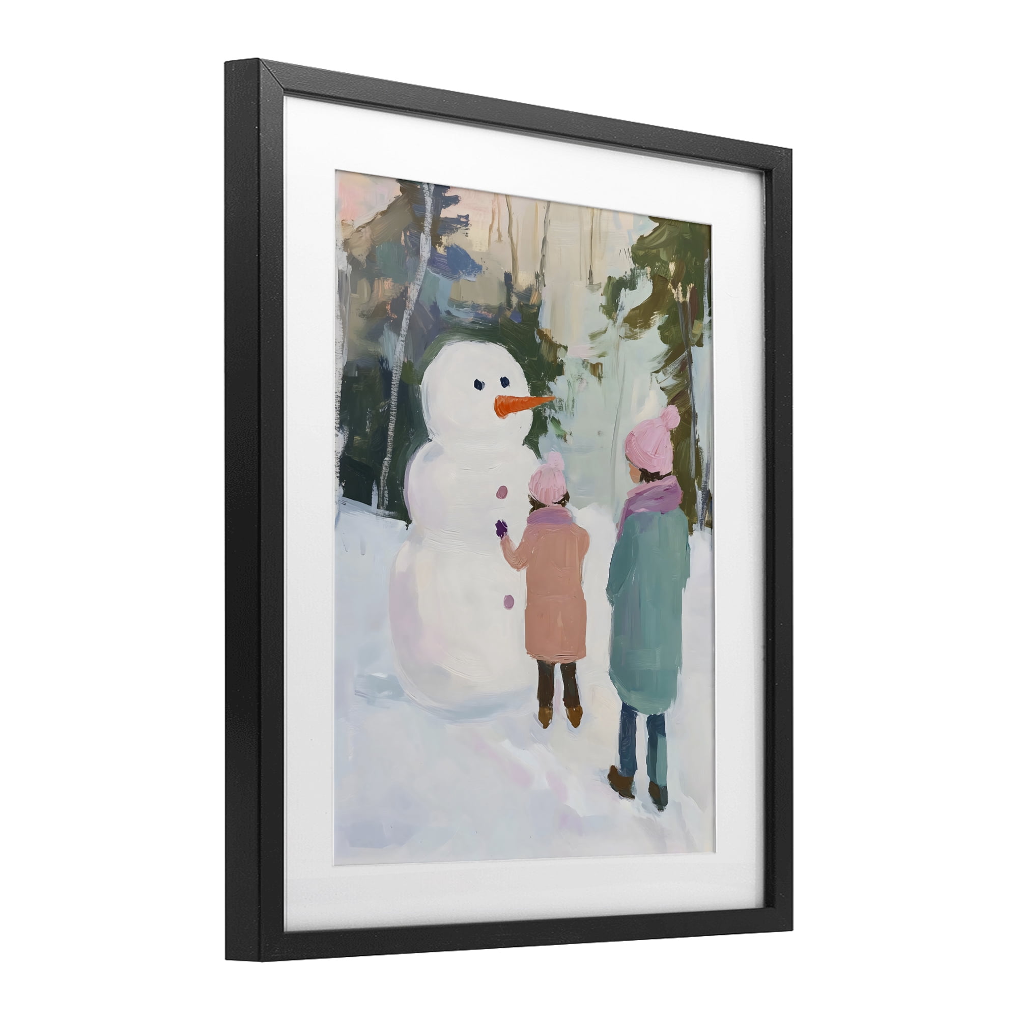 Stupell Industries Two Girls With Snowman Black Framed Print Under Glass, design by The Prints Vibe