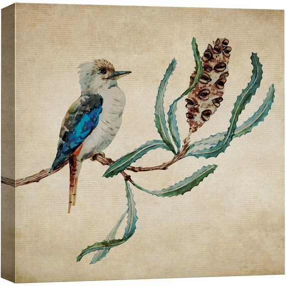 wall26 Canvas Print Wall Art Retro Watercolor Bird & Cactus Branch Animals Wildlife Illustrations Modern Art Rustic Scenic Colorful Farmhouse/Country for Living Room, Bedroom, Office - 12"x1