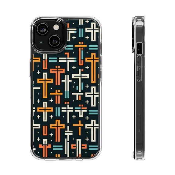 DistinctInk Hybrid (Acrylic / TPU) Clear Slim Fit Case for Apple iPhone 14 (6.1" Screen) - "Bold and Colorful Minimalistic Christian Crosses"