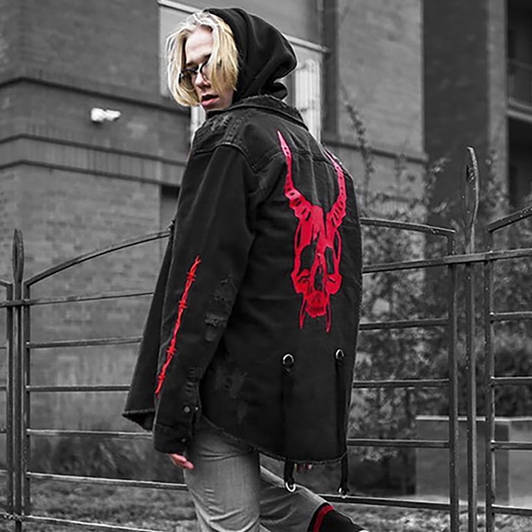 Bomber Jacket Men Mens Coat ASRV Men's Loose Large Size Street Trend  Stand-up Collar Embroidered Denim Motorcycle Jacket Clearance Black,L -  Walmart.com