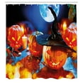 thumbnail image 3 of Ambesonne Halloween Shower Curtain, Scary Pumpkin and Candles, 69"Wx84"L, Burnt Orange and Night Blue, 3 of 5