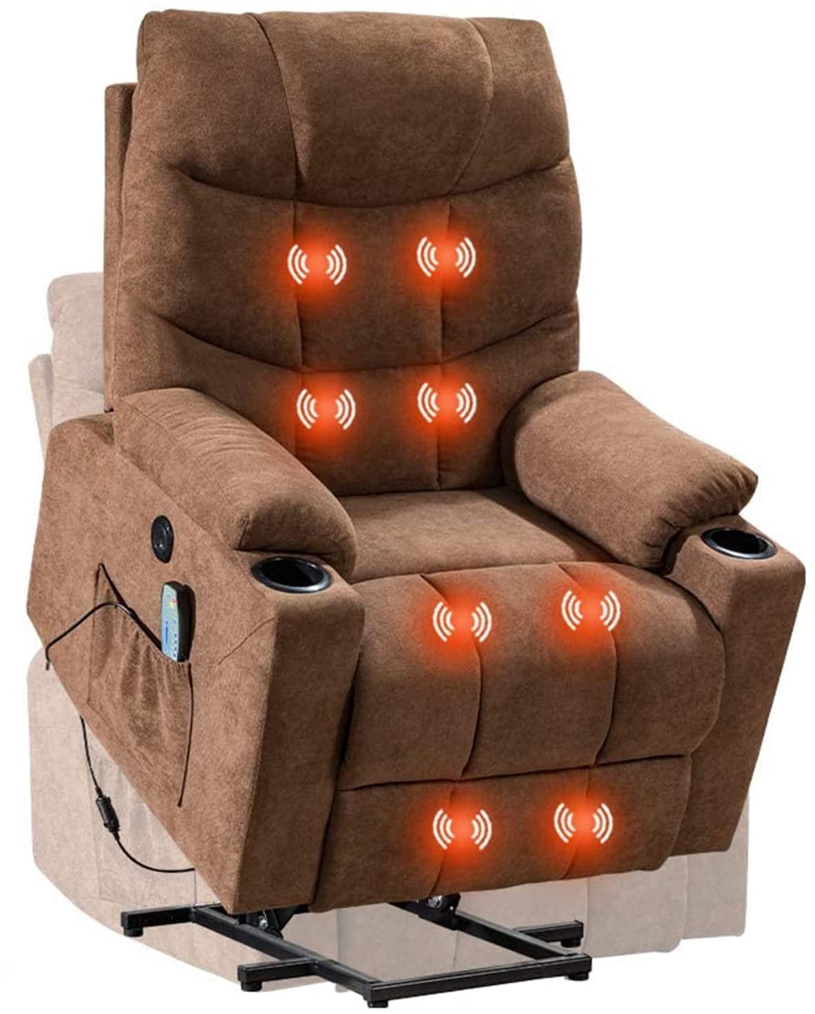 FDW Lift Chair Electric Recliner with Side Pocket and Cup Holders, USB Charge Port&Massage Remote Control for Elderly Massage Chair，Brown