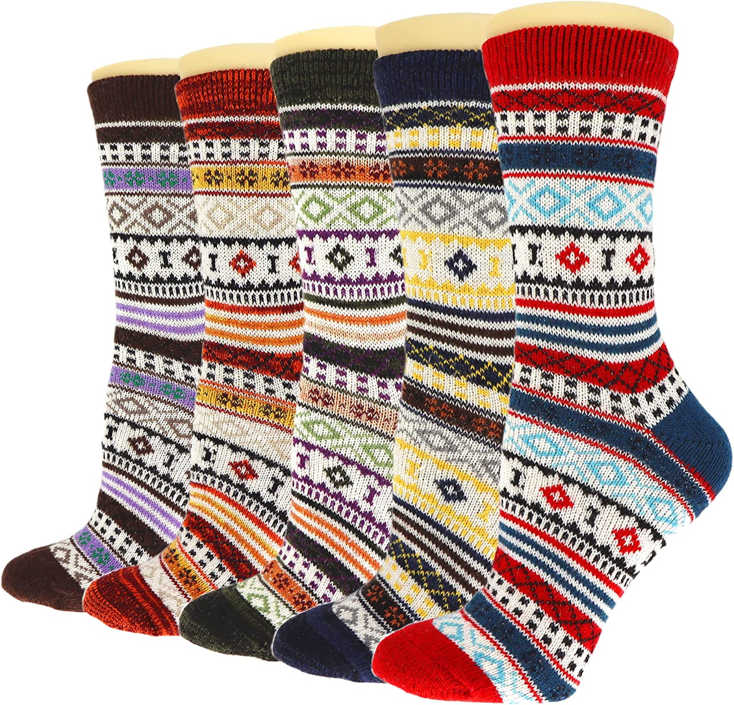 QWZNDZGR 5Pairs Men Wool Socks Thick Thermal Hiking Winter Warm Boot